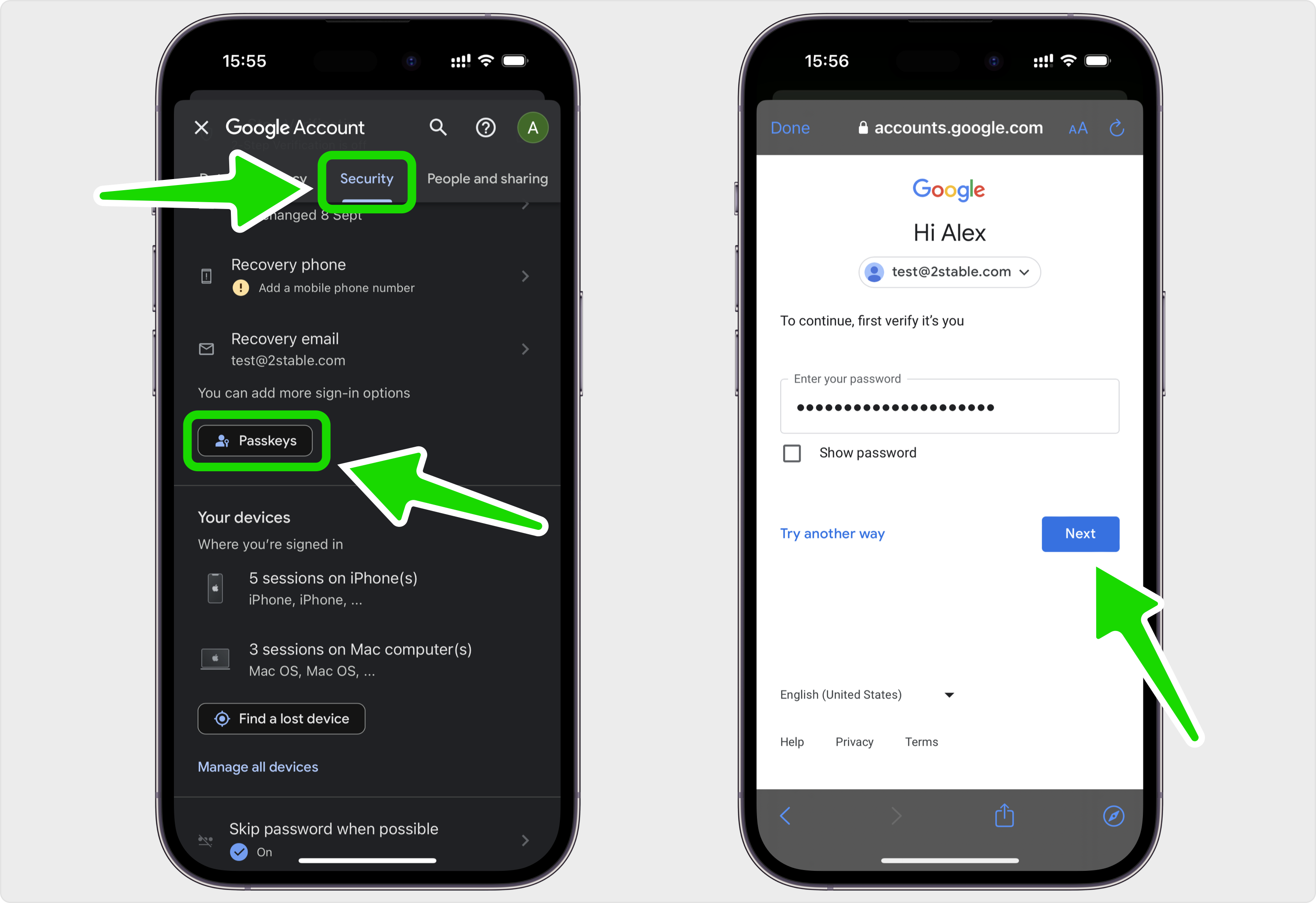 Locate 'Passkeys' option in the Security tab